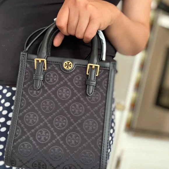 New tory burch MINI T MONOGRAM TOTE black